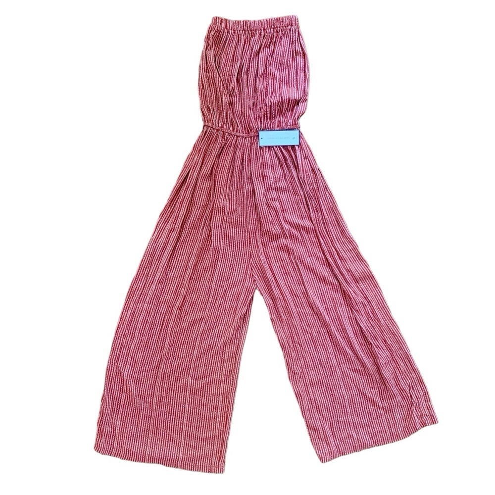Goodnight Macaroon pant jumpsuit romper, orange/burgundy, size small, NWT